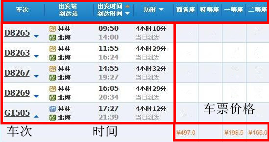 桂林到北海旅游動車時刻表